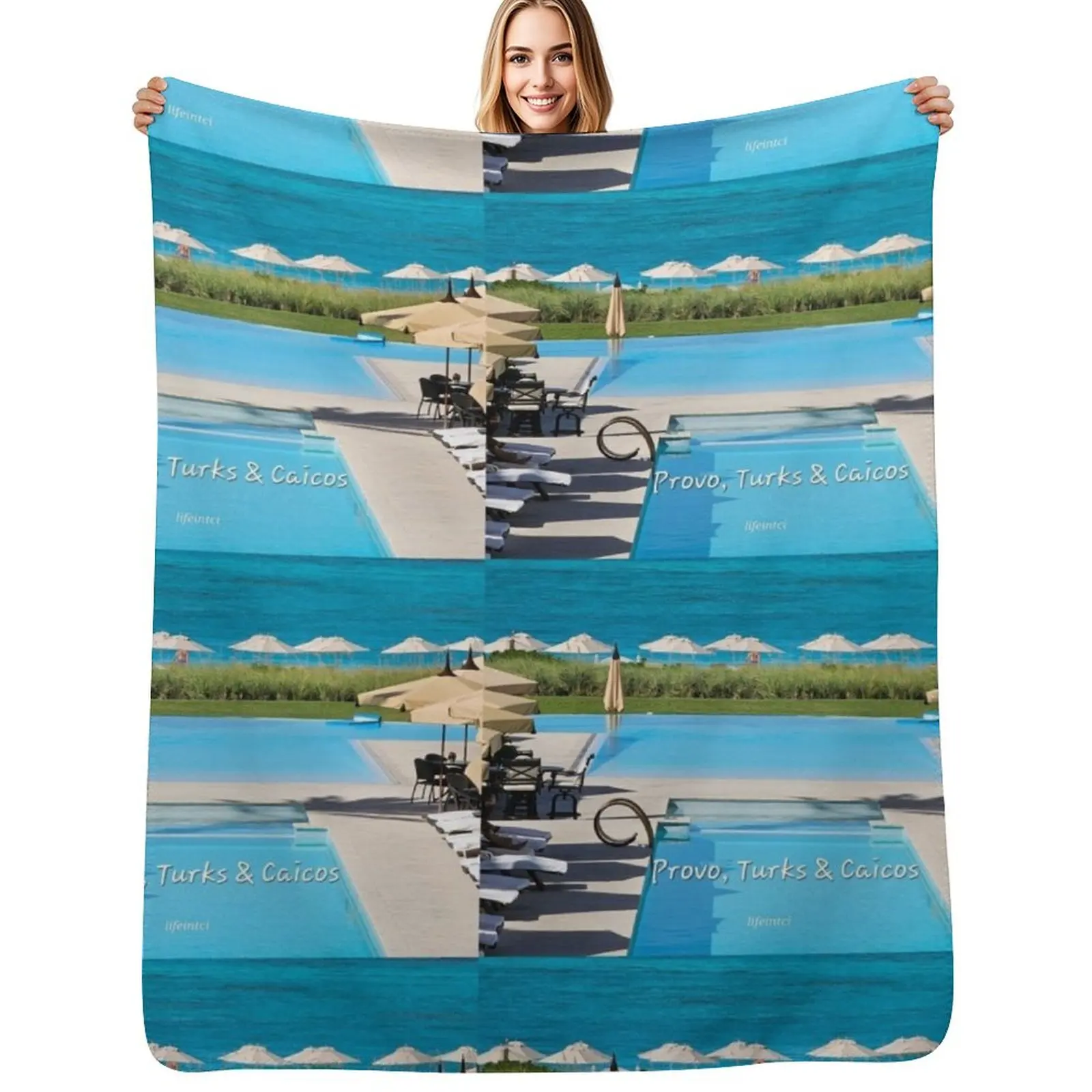 Shades of Blue, Grace Bay Throw Blanket Summer Cool Breathable Blanket for Sleeping