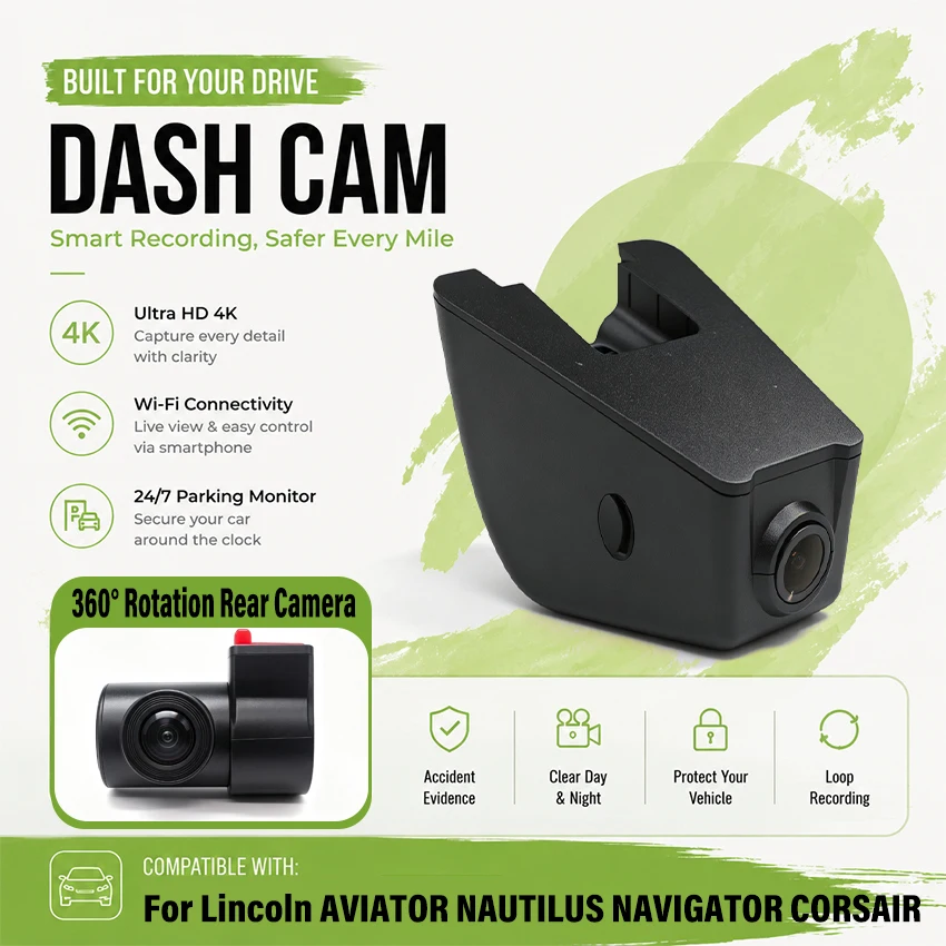 For Lincoln AVIATOR NAUTILUS NAVIGATOR CORSAIR 2021 2022 2023 OEM Car DVR Dash Cam Front Rear Camera WiFi Video Recorder