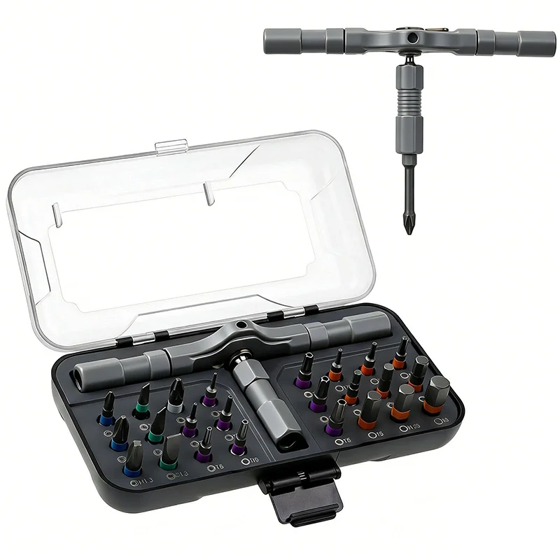 T-Handle Ratchet Screwdriver Kit 24 In 1 Magnetic Screwdriver Bits Multipurpose Tool For Furniture Assembly & DIY Repair