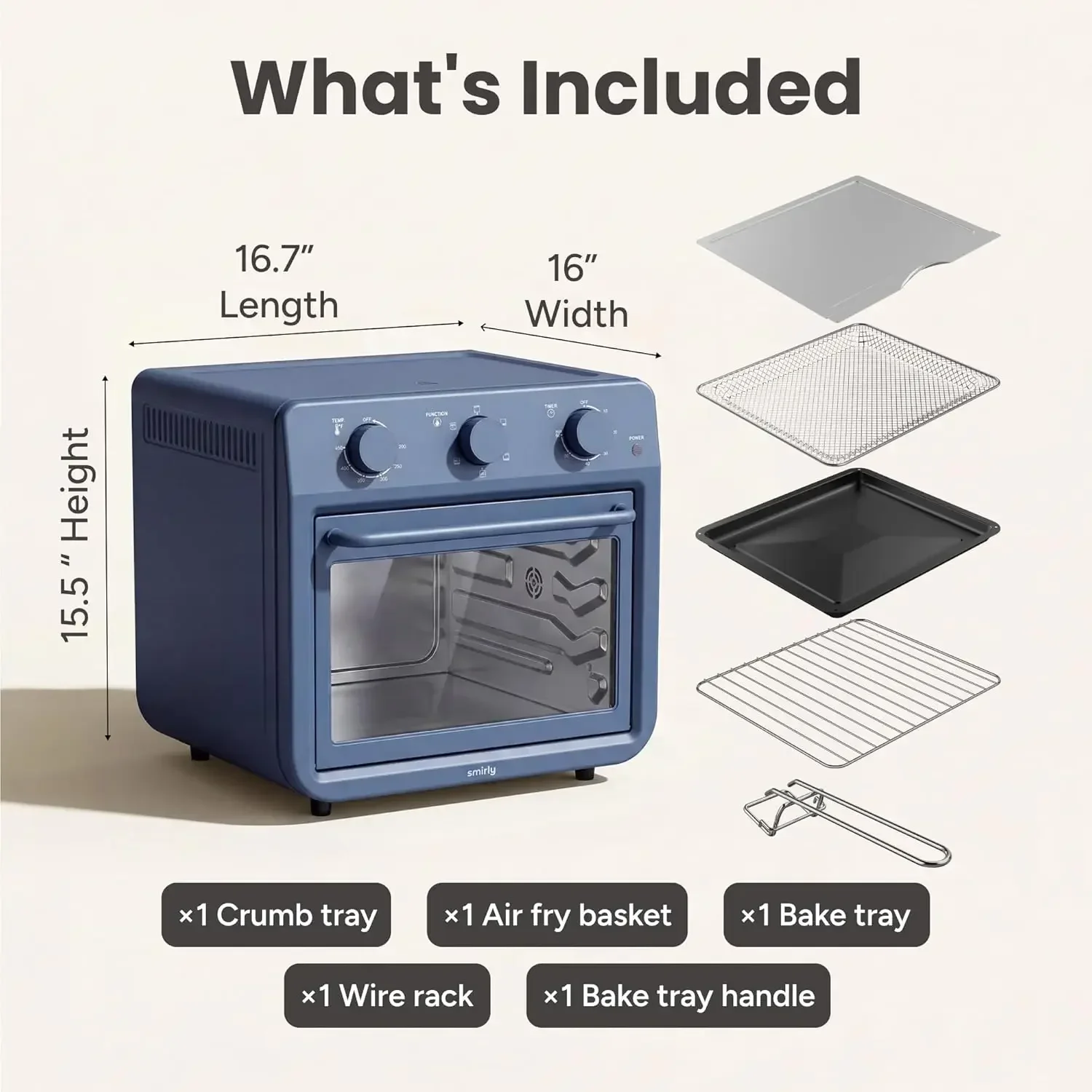 6 in 1 Air Fryer Toaster Oven Combo 27QT Convection Oven Countertop 60 Min Timer 1800W Oven for Toast Roast Bake Reheat Broil