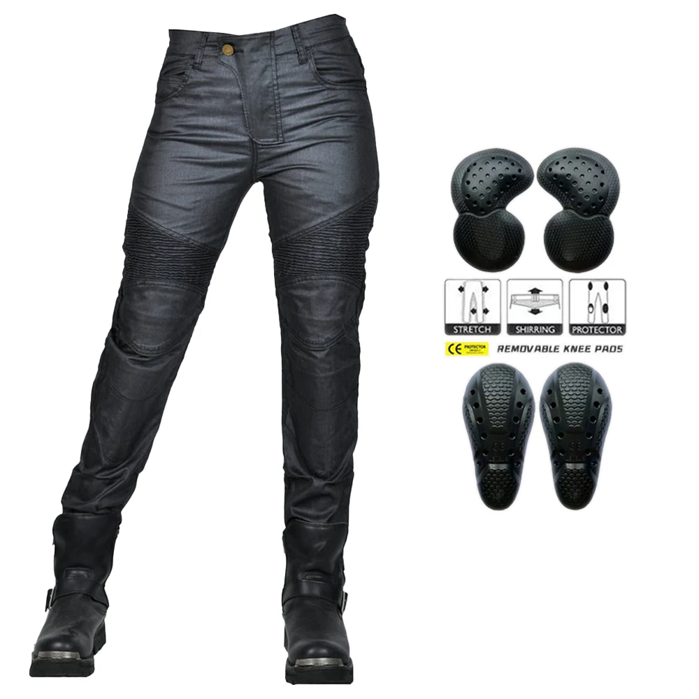 

Motorcycle Women Riding Slimming Coated Waterproof Jeans Locomotive Cycling Moto Racing Denim Drop Proof Pants With Armor Pads