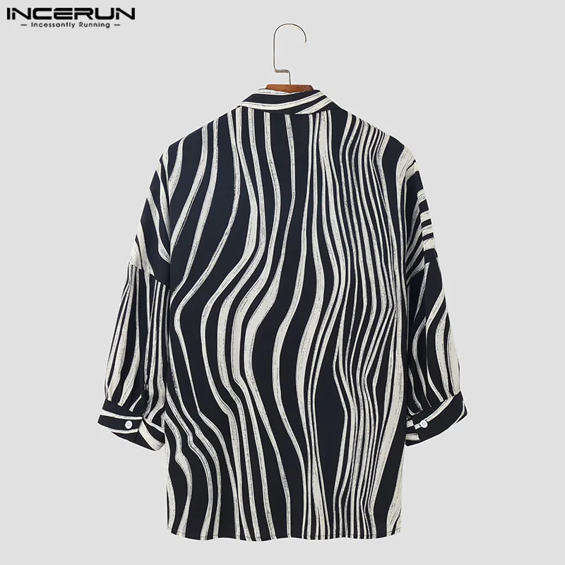 INCERUN-camisa con solapa estampada para hombre, ropa holgada de estilo coreano, informal, a la moda, para verano, 2024