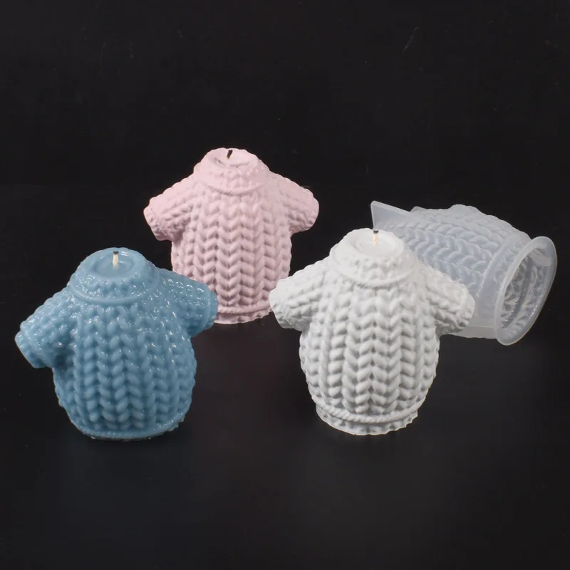 Nuevo molde 3D suéter avellana velas moldes DIY yeso Navidad tejido piña ornamento molde de silicona