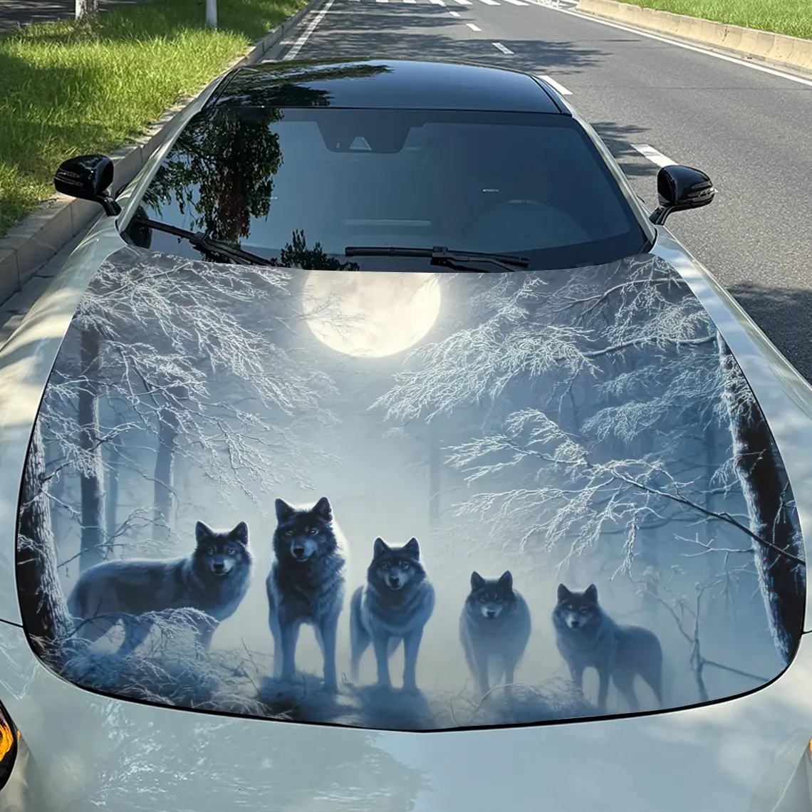 

Виниловая пленка Moon Night Forest Wolf для капота двигателя автомобиля, водонепроницаемая наклейка из ПВХ для капота автомобиля, самоклеящаяся бумага для двигателя