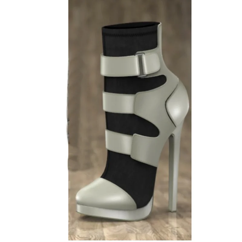 Silberne Schnallen-Plateau-Stiefel mit mittelhohem Schaft, dünnem hohem Absatz und spitzer Zehenpartie – Modische Damenschuhe für den Sommer 2026 in großen Größen – Zapatillas Mujer