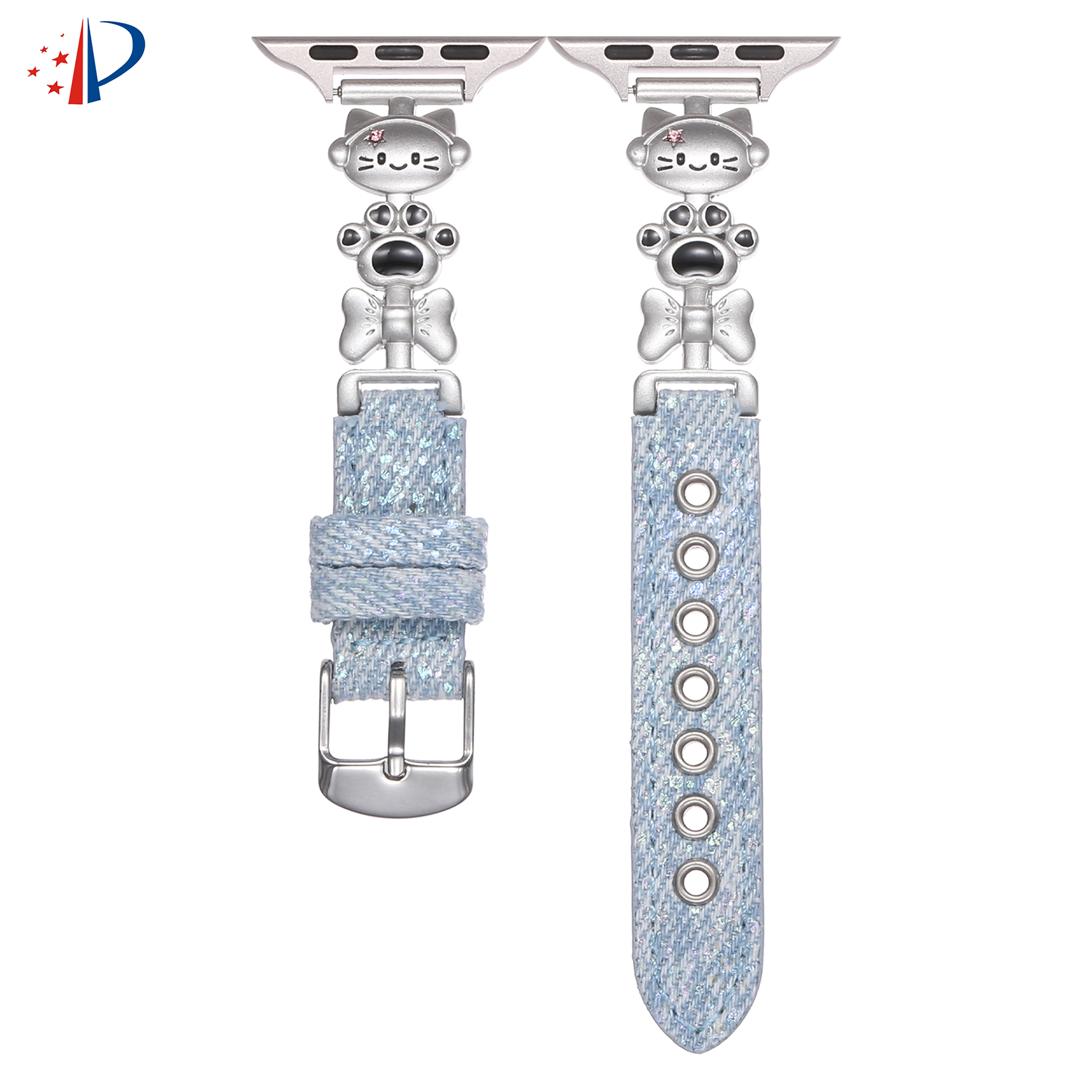 

Music Cat Embroidered Denim Watch Strap - Suitable for Huawei, Xiaomi, Redmi, Apple Fashion Smart Watch Straps