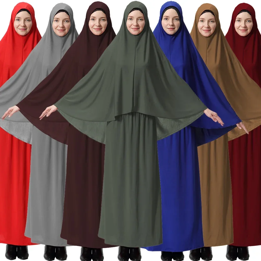 

2 Piece Ramadan Eid Hooded Abayas Set Muslim Abaya Prayer Garment Dress Long Khimar Hijab Robe Women Arabic Islam Clothing Niqab
