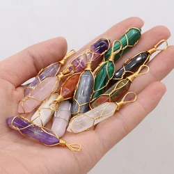 5pcs Gold Color Wire Wrap Vintage Pendant Natural Stone Crystal Agate Quartz Pendant for Jewelry Making DIY Necklace Earrings