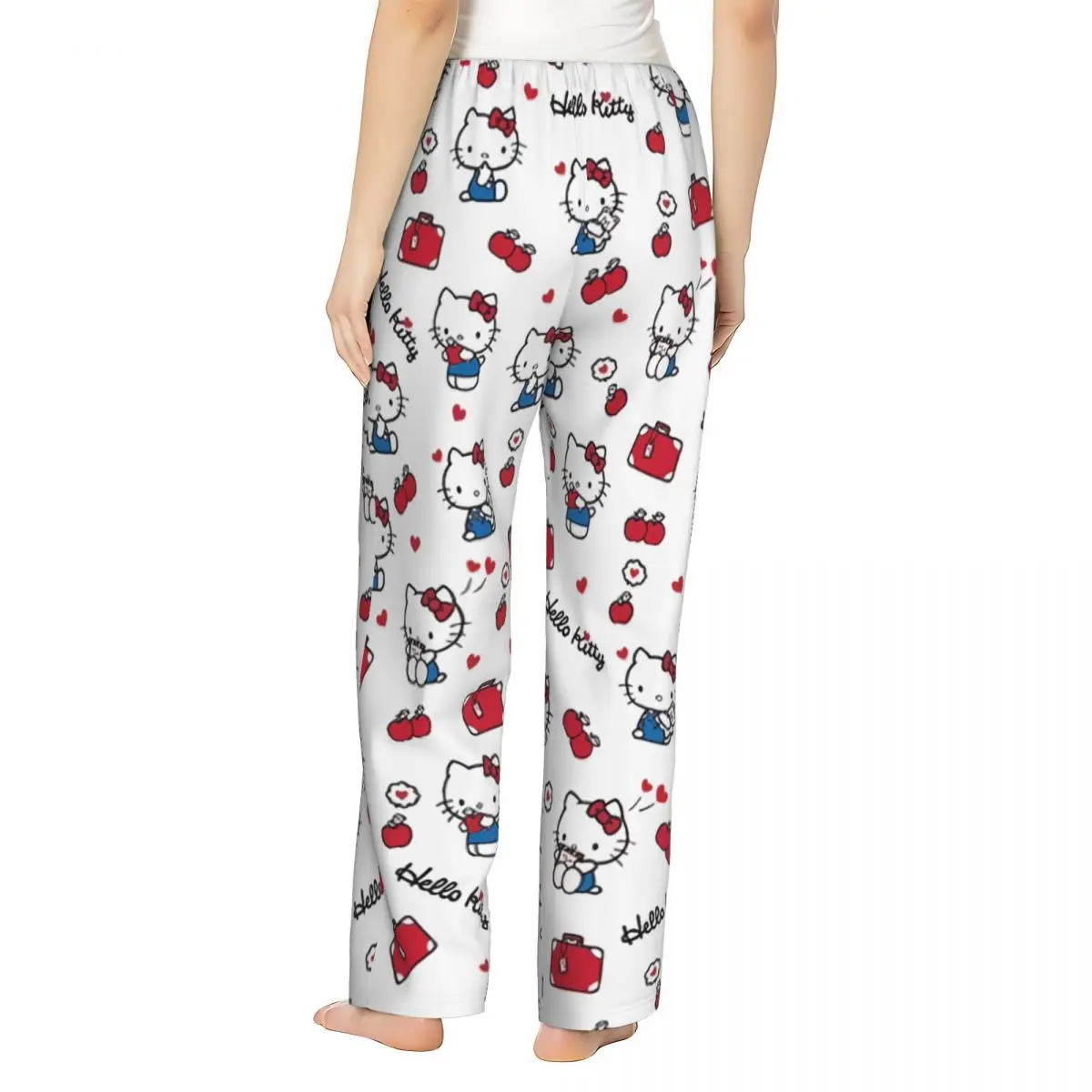 Custom Printed for Women Cartoon Anime Hello Kitty Bow Pajama Pants Sleepwear Sleep Lounge Bottoms with Pockets