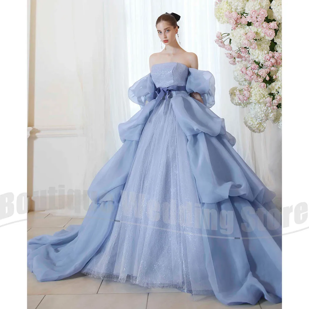 

Модное женское вечернее платье без бретелек, плиссированное бальное платье с рюшами, элегантное вечернее платье с длинным шлейфом и блестками, вечернее платье для выпускного вечера