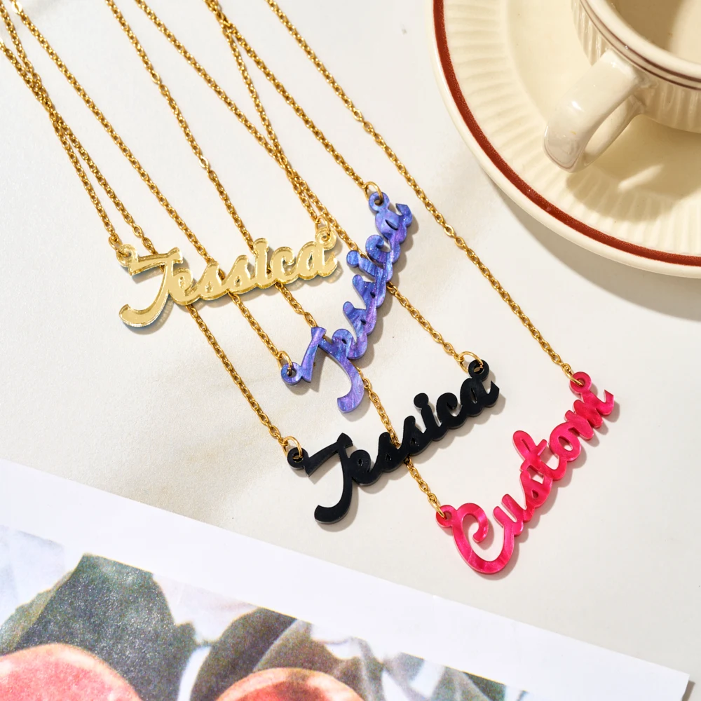 Personalized acrylic name necklace, black fashionable acrylic customized name necklace, a surprise jewelry gift for her