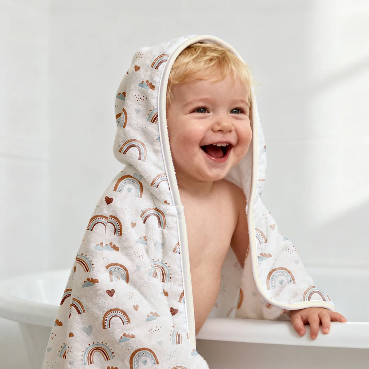 Happyflute 80x80CM Coral Velvet Baby Swaddle Blanket with Hood Soft Newborn Bath Towel Comfortable Bedding for Babies