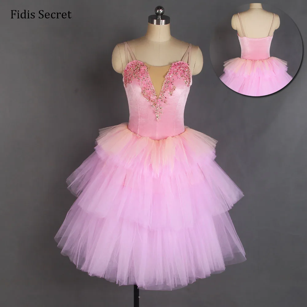 

Women Pink 3 Tiered Romantic Long Skirt Stage Wear,Girls Dance Recital Tutu Costumes,Ballerina Professional Performance Dress