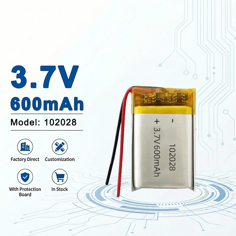 102028 3.7V 600mAh Rechargeable Li-Polymer Battery High Energy Density Cell for Portable Electronics GPS Devices 102040 102050