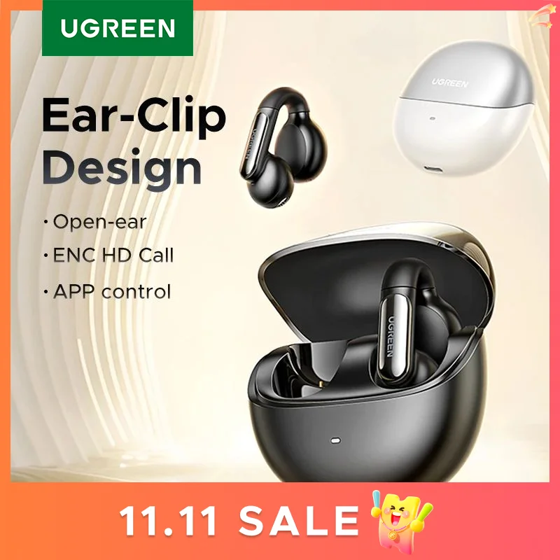 UGREEN HiTune S5 TWS مشبك أذن مفتوح سماعات أذن لاسلكية بلوتوث سماعات أذن رياضية سماعات في ميكروفون مع خطافات أذن وخطاف أذن