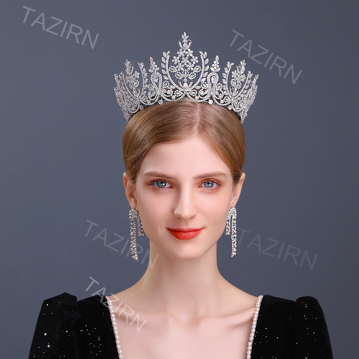 Luxury European CZ Wedding Crowns for Women Cubic Zirconia Big Headpieces Dubai Arabic Bridal Hair Accessories