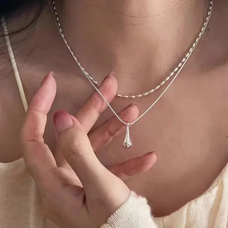 

2025 Autumn Winter Simple Design Drop Pendant Necklace for Women Double Collar Chain Fashion Fine Jewelry Gifts