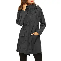 Windproof Waterproof Raincoat Long Jacket Hooded Women Autumn Winter Outdoor Hiking Clothes Long Rain Tops Rainwear Lightweight