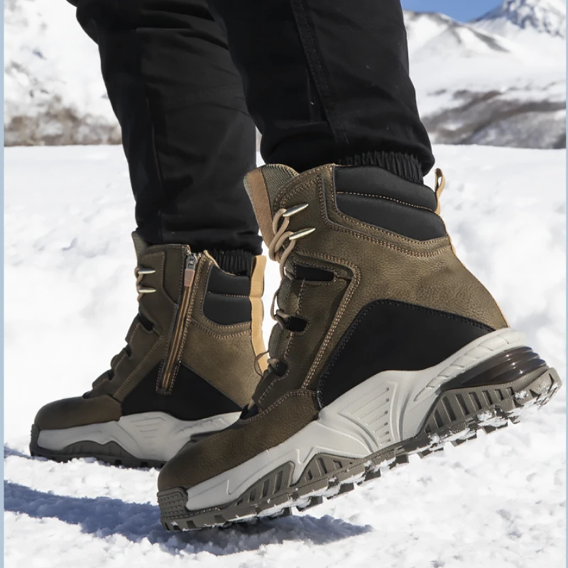 Wool Snow Boots for Men Plush Thick Insulation Leather Fur Integrated Shoes Increased Winter Waterproof  Anti Slip Cotton Boots