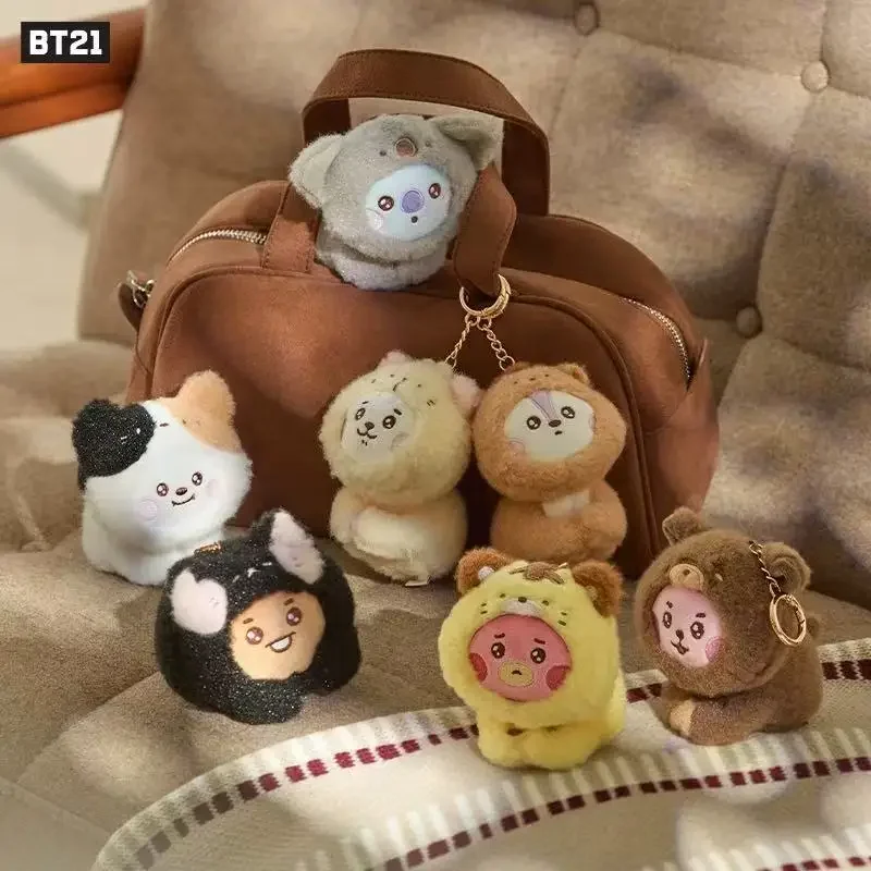 Kawaii BT21 Zoo Cross Dressing Series Series Plush Toy Keychain Pendant Cute Doll Decoration CHIMMY COOKY KOYA TATA Gift Toys