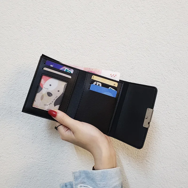 Women\'s Wallet Fashion Short New Wallet Three Folding Cute Cat Ear Small Ladies Purse Girls Wallet Leather Card Holder