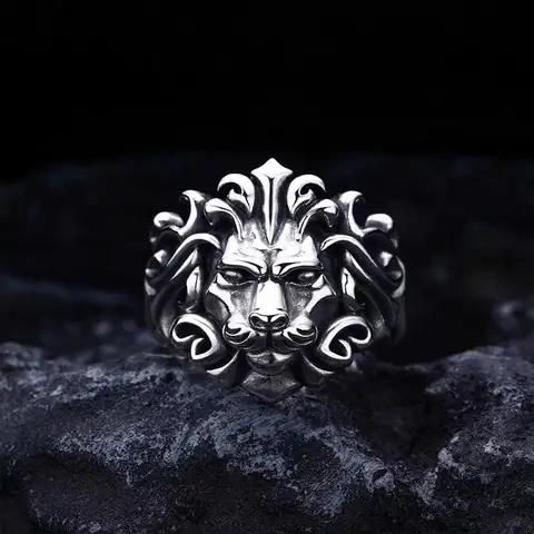 Retro Lion Ring For Men Silver Color Punk Gothic Rock Hiphop Open Ring Handmade Designer Jewelry Biker Accessories Gift For Man
