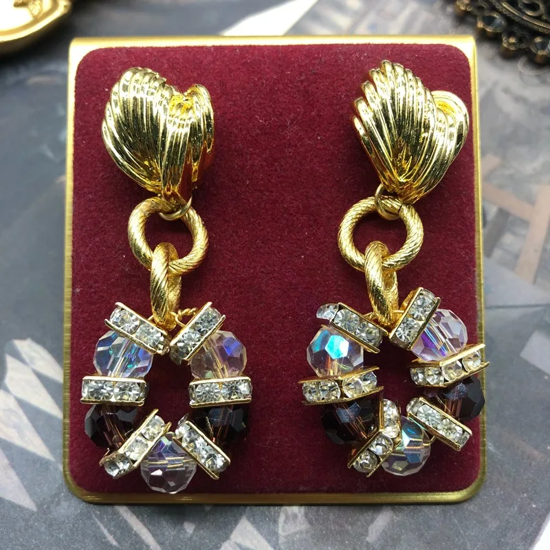 Medieval palace style heavy industry elegant contrasting color crystal beads inlaid glass retro design earrings necklace