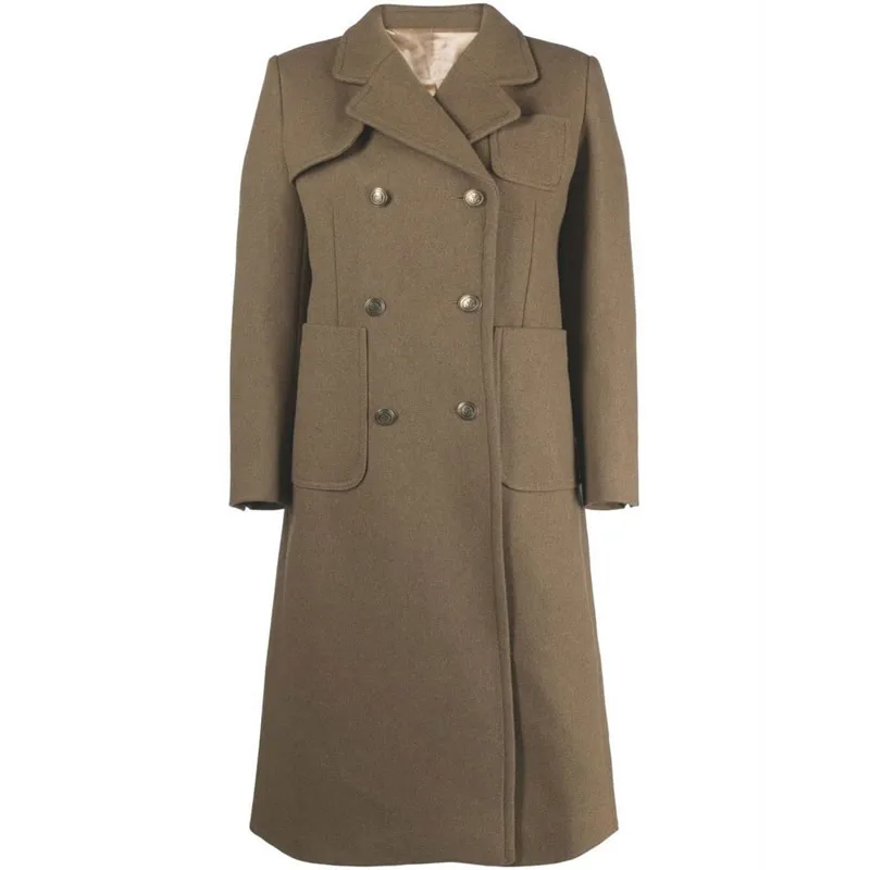 

Women's Double Breasted Long Sleeve Wool Coat, Warm Fashion, New Designer, 32021