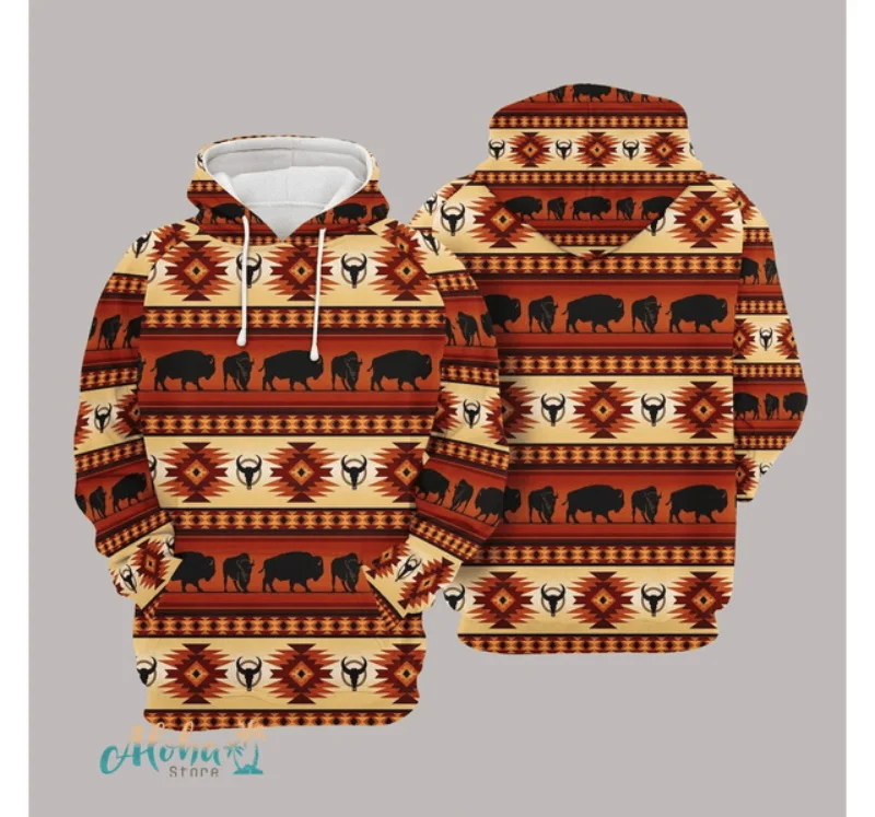 

3D Print Cool Bison Hoodie For Men New In Casual Plus Size Pullover Hoodies Streetwear Mens Sport Tracksuit Clothes