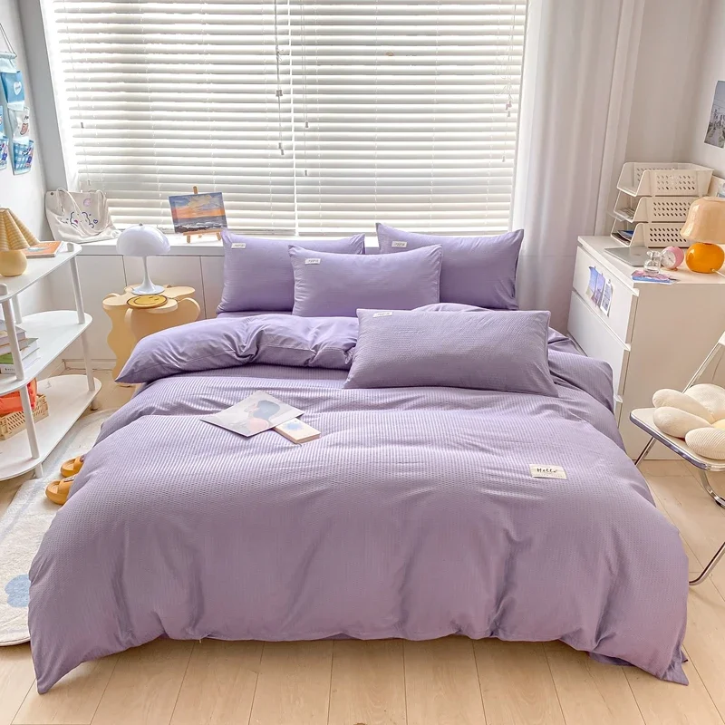 150/180/200CM Light Purple Brushed Bed Sheet Duvet Cover Pillowcase Four-piece Spring Autumn Bedding Set M048-9