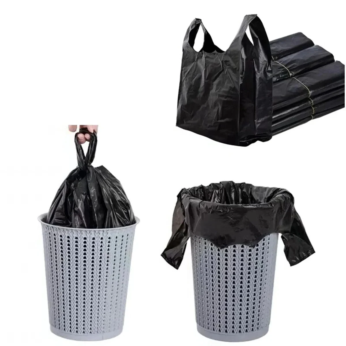 50PCSThickened Taşınabilir Siyah Çöp Torbası Ev Mutfak Tek Kullanımlık Yelek Tipi Plastik Uygun Çanta Süpermarket Kullanımı İdeal