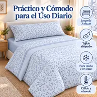 Juego de Sábanas de Franela para Invierno, 3 Piezas con Sábana Encimera, Sábana Bajera y Funda de Almohada, Estampado Geométrico Azul y Gris, Tacto Suave y Abrigado, para Camas de 90, 105, 135, 150 y 180 cm, Dormitorio y Habitación, Estilo Nórdico