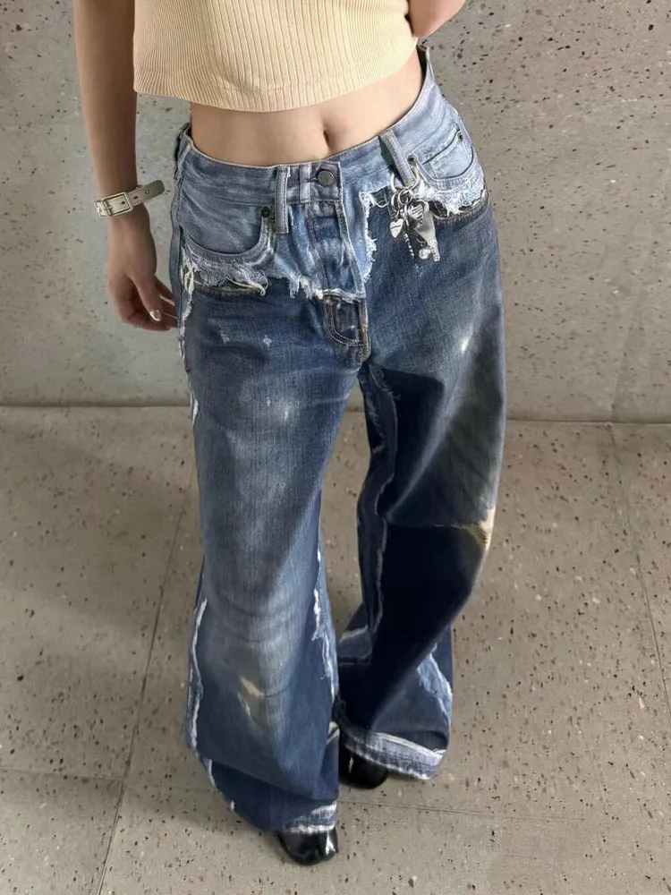 

Американский дизайн, 3D-иллюзия, принт, джинсы с высокой талией и широкими штанинами, женские, весенняя новинка, пикантный ретро-стиль, удлиненные, до пола