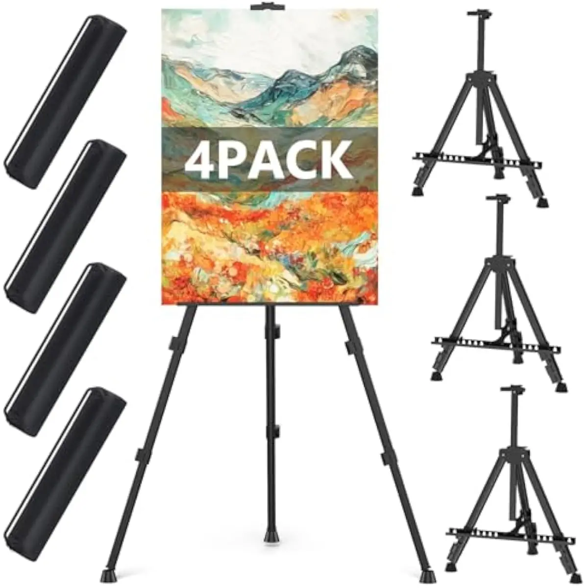 Heavy-duty adjustable metal easel stand for signs and canvases — height range 17.3–66 inches, foldable tripod design with secure