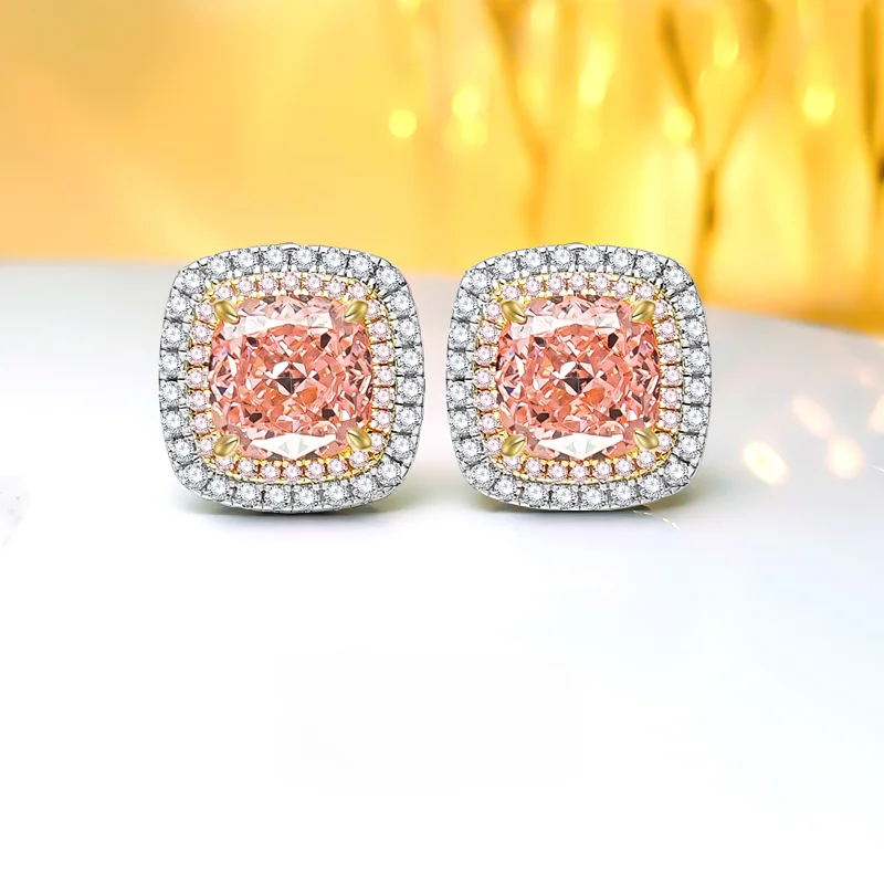 

Light luxury Papalachal studs 925 sterling silver inlaid earrings princess square versatile wedding jewelry wholesale