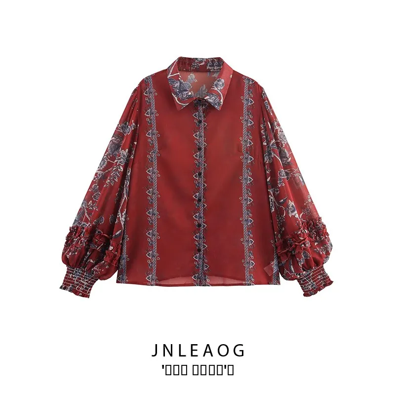 

JNLEAOG Faionable Printed irt Women's Loose Fit Long Sve Polyester Autumn New Arrival plus Size European Sle Clothing