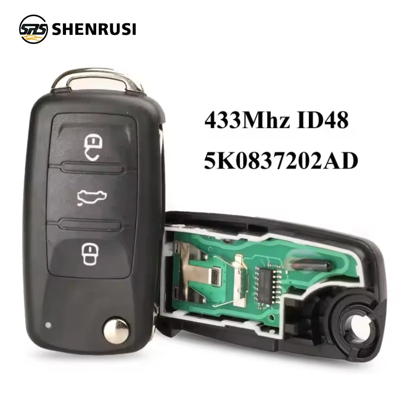 

SHENRUSI 3BT Remote Flip key 434MHz ID48 Chip for VW Volkswagen GOLF PASSAT Tiguan Polo Jetta Beetle Skoda Seat Car 5K0837202AD