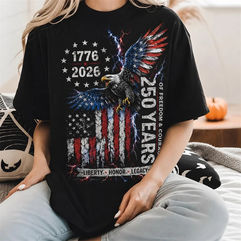 Lightning Retro Bald Eagle 3D Print 250 Years T-shirt Unisex Festival Personality Fashion Street Short Sleeve T Shirts 2026 New