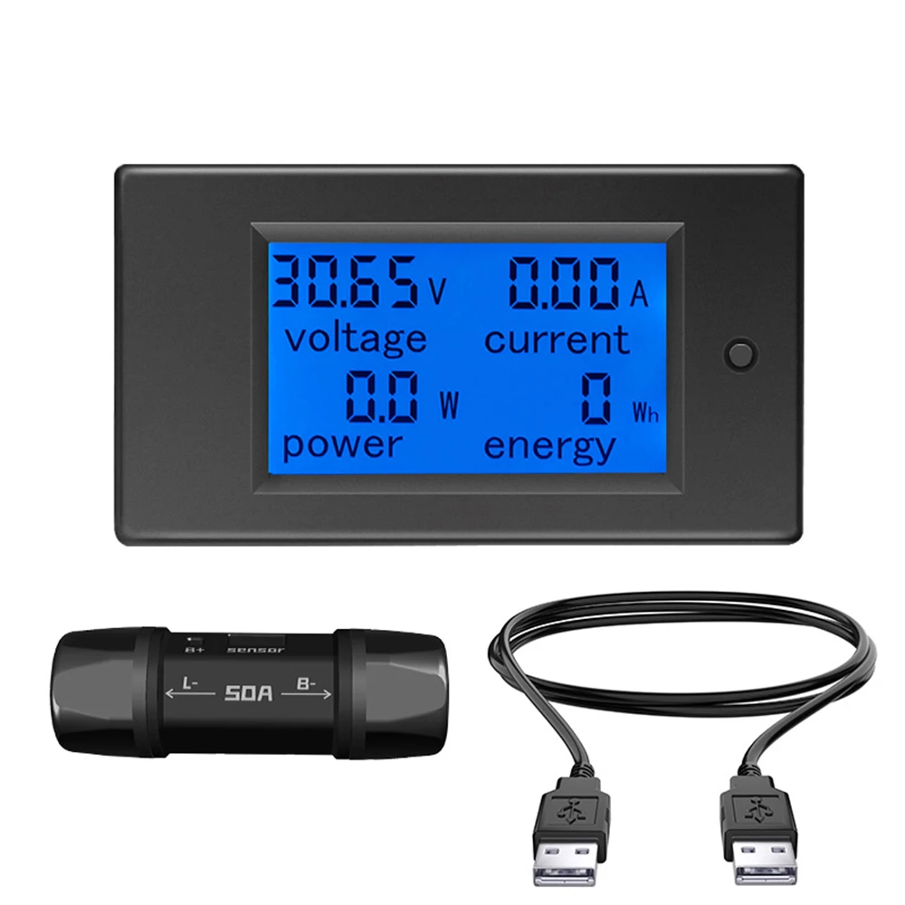 DC 6.5-100V 50A 100A cyfrowy wyświetlacz LCD woltomierz amperomierz moc licznik energii 12V 24V próbnik napięcia z kabel do transmisji danych USB