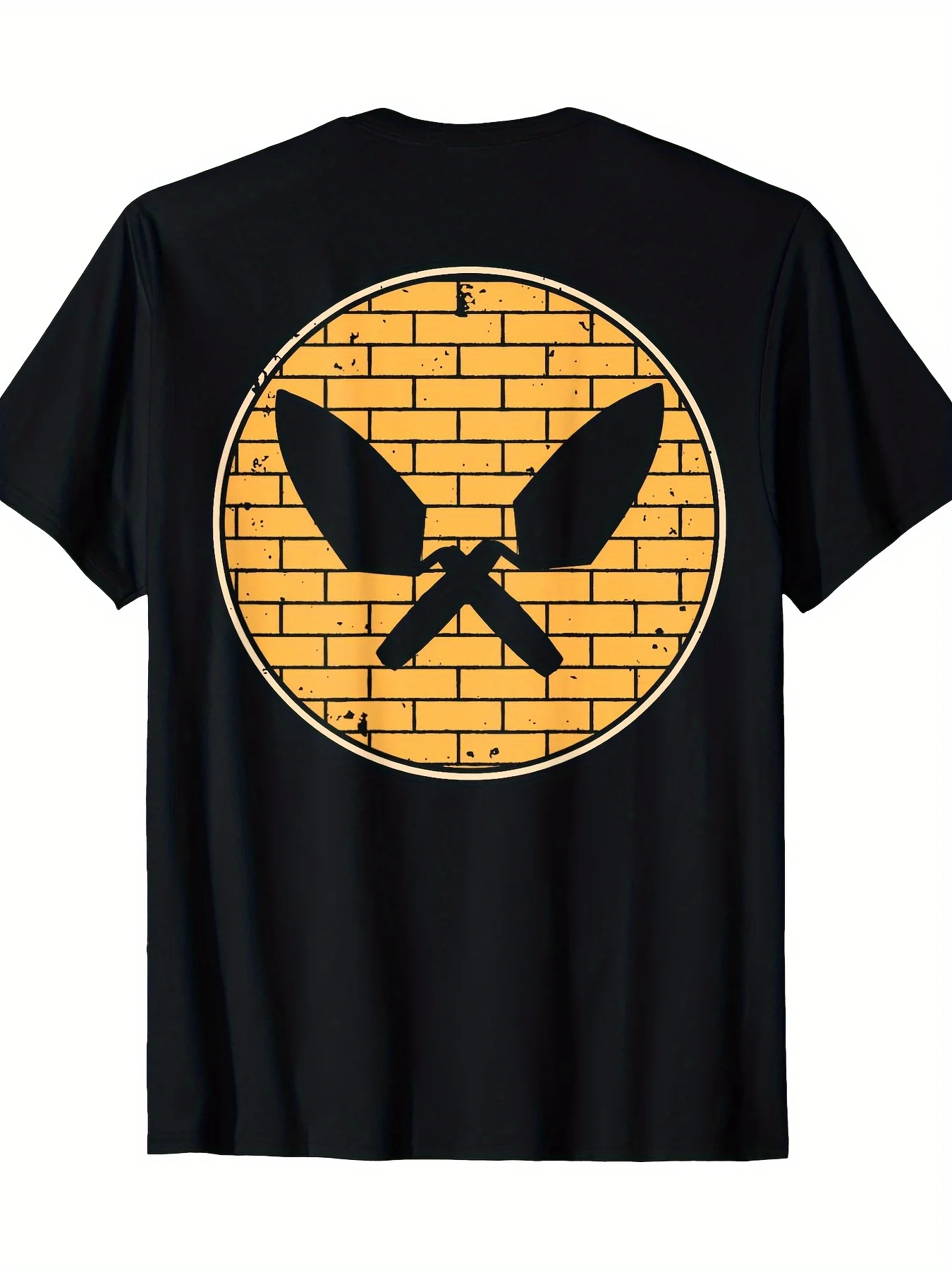 A T-Shirt with An Image of Concrete Block Bricks Printed on The Back Graphic Short Sleeve Men's T-shirts for Summer Unisex