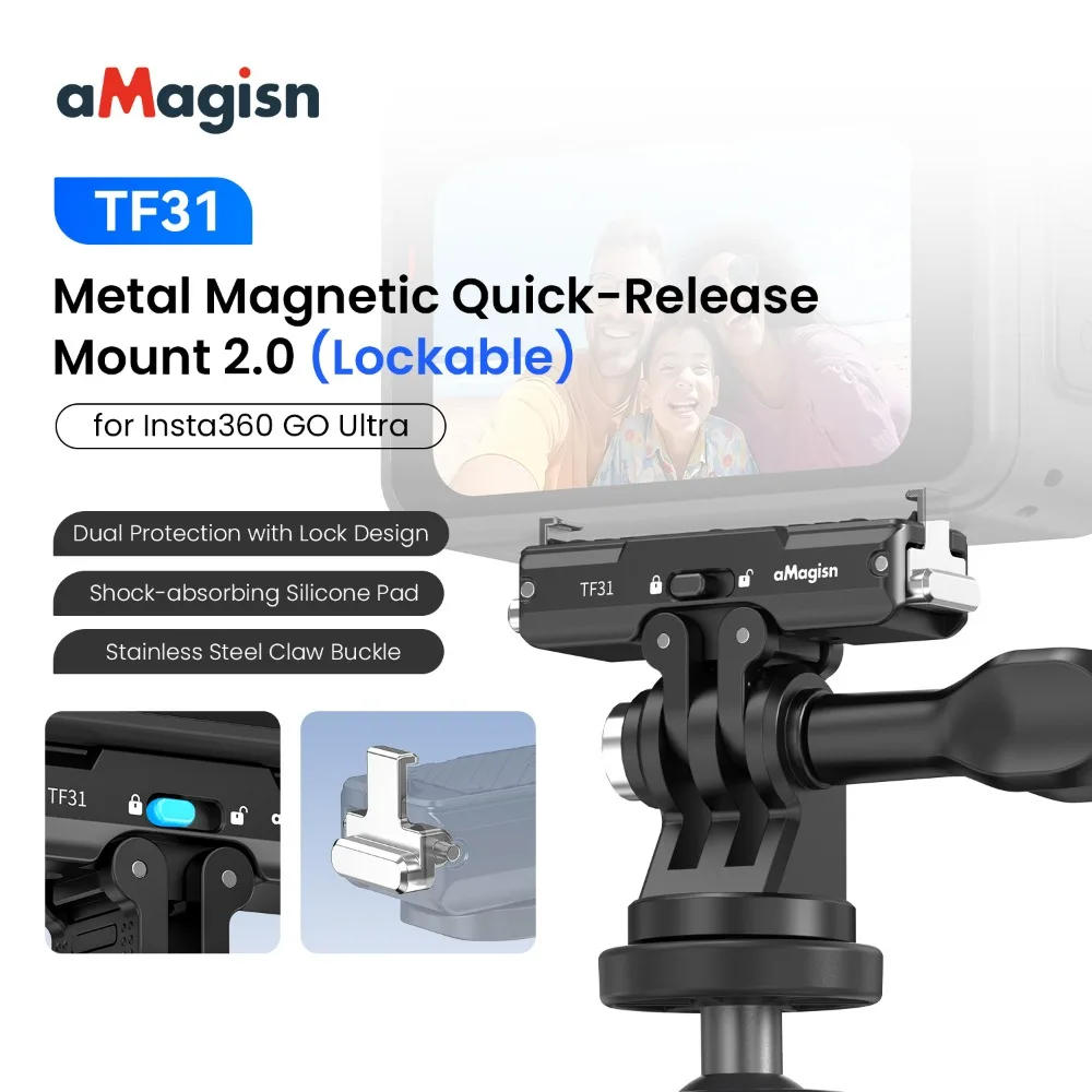

aMagisn Metal Quick-Release Mount 2.0 for Insta360 GO Ultra , Safety Lock Design Anti-shake Stabilization Mount For GO Ultra