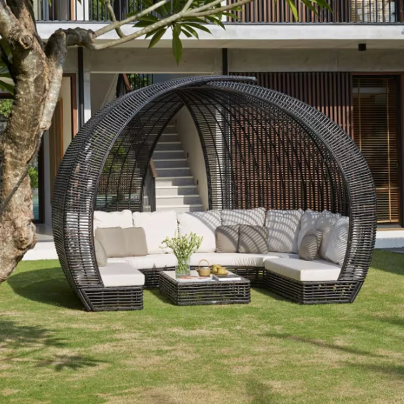 

Patio Beach Thick Rattan Material Pyamidal Cocoon Shaped Chair Outdoor Wicker Daybed