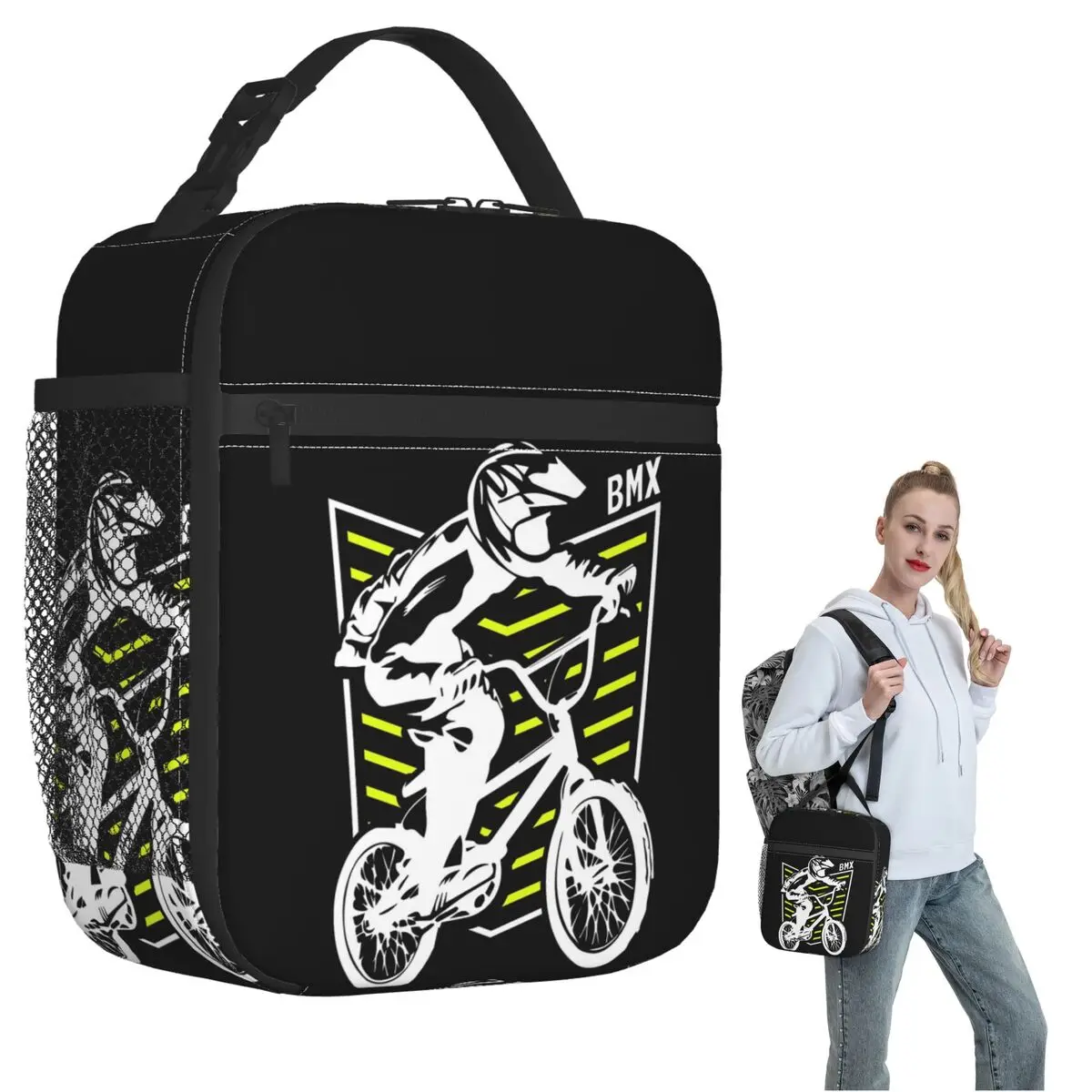 Bmx Apparel Retro Bmx Bike Old School Patch Insulated Lunch Bag for Women Kids Leakproof Food Boxes Thermal Lunch Box Tote