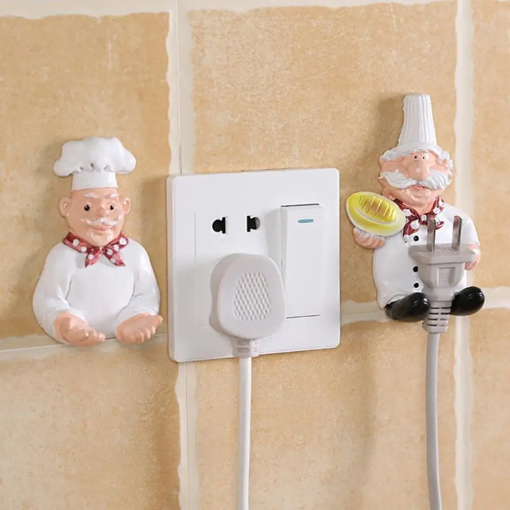 

2Pcs Plug Holders Cartoon Chef Resin Eco-friendly Punch-Free Wire Power Line Storage Shelves Power Cord Bracket Home Accessories