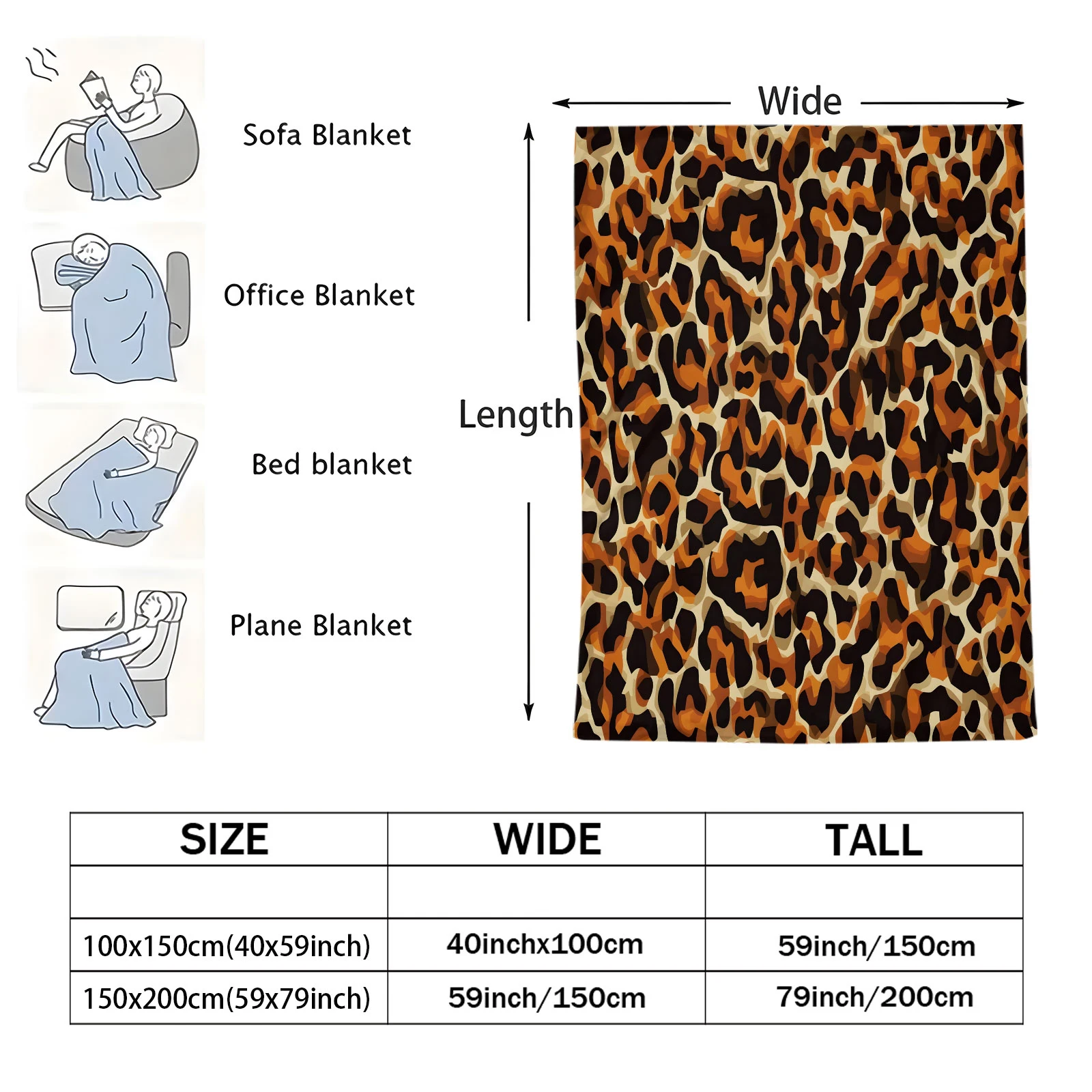 Vintage Orange Leopard Print Flannel Throw Blanket Wild Animal Skin Pattern Soft Plush Microfiber Warm Bed Sofa Couch Blanket