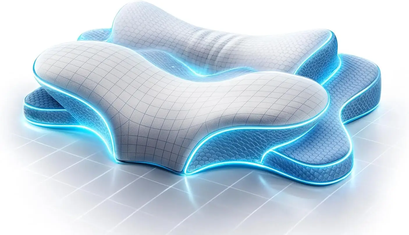 

Memory Foam Cervical Neck Pillow for Pain Relief, Ergonomic Support for Side Back Stomach Sleepers with Breathable Pillowcase