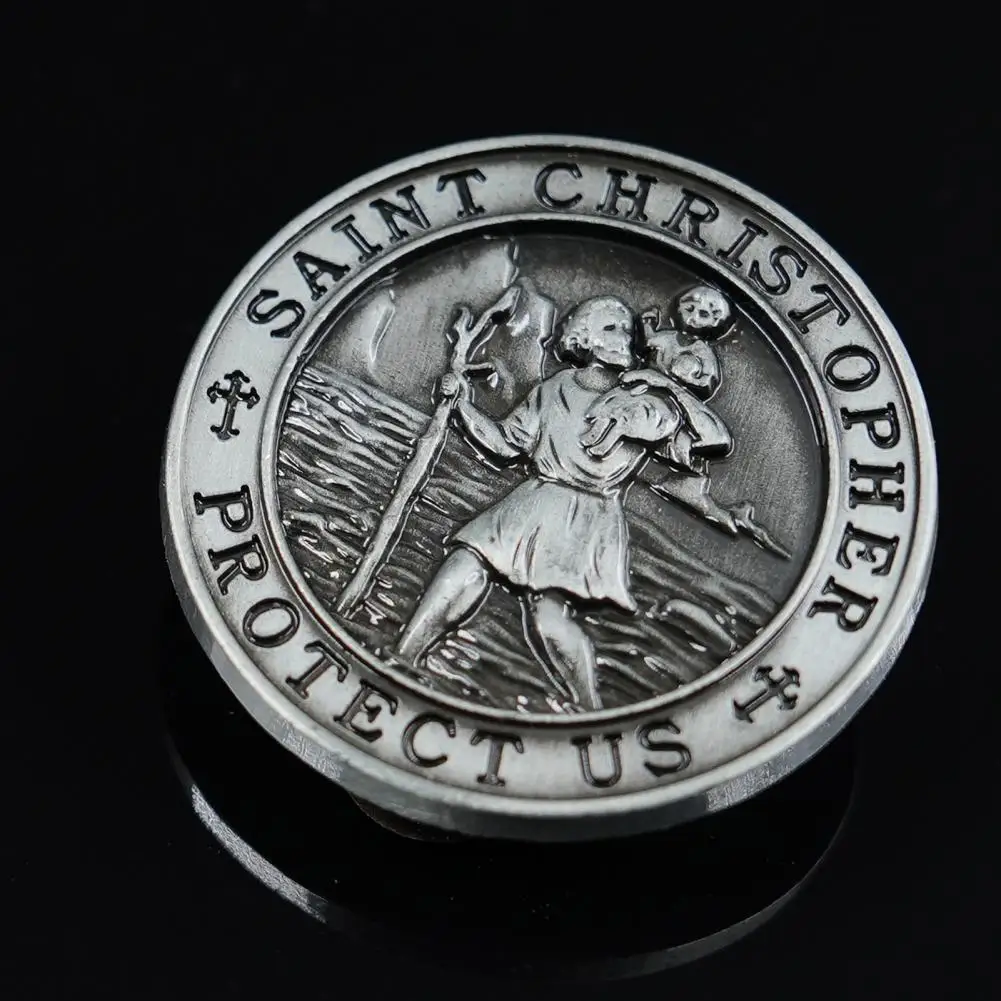 St Christopher Visor Clip for Car Metal Saint Christopher Safety Talisman Auto Accessories Gift for Drivers Families