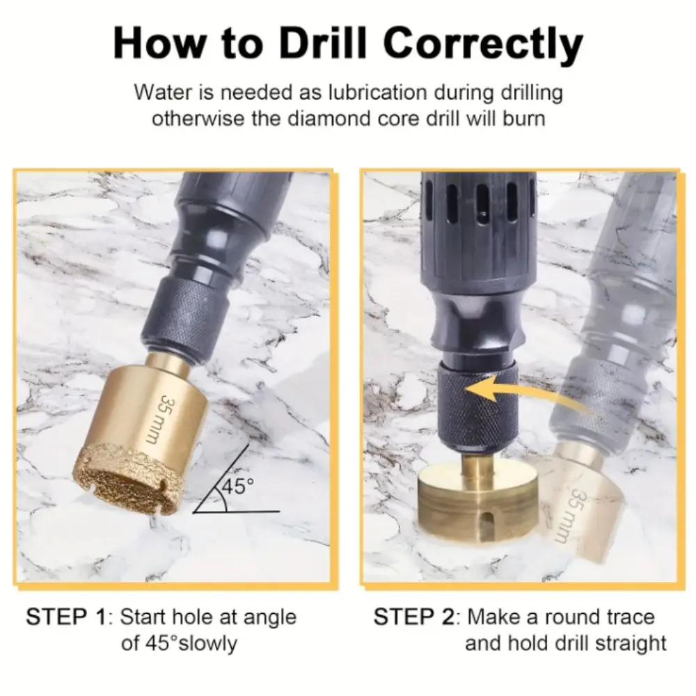 

Vacuum Brazed Adamas Drill Bits 6-35mm Size Gold Color Core Drill Bit 12pcs Set Adamas Coated Drill Ceramic Drilling