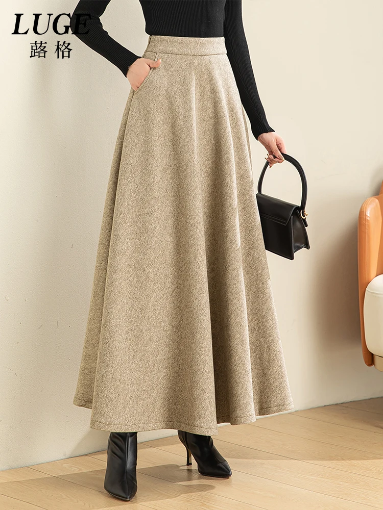 2024 Plus Size 5XL Autumn Retro Vintage A-line Ladies Skirts Casual Elegant slim fit women's Long Skirt Ladies' Maxi Skirts