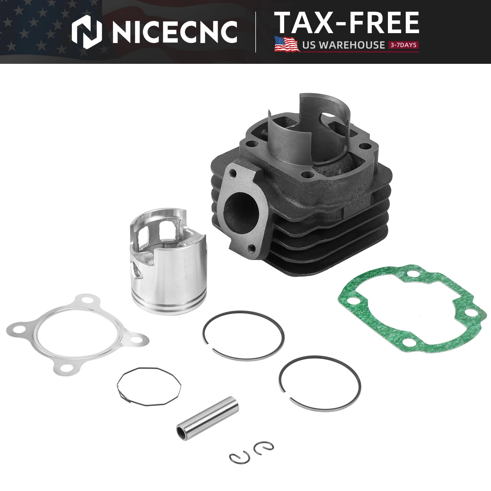 (US Stock) Scooter 47mm 70cc Big Bore Cylinder Head Kit For Minarelli Engines 50cc 2-Stroke 40QMB Yamaha JOG Jonway Jmstar Sunl
